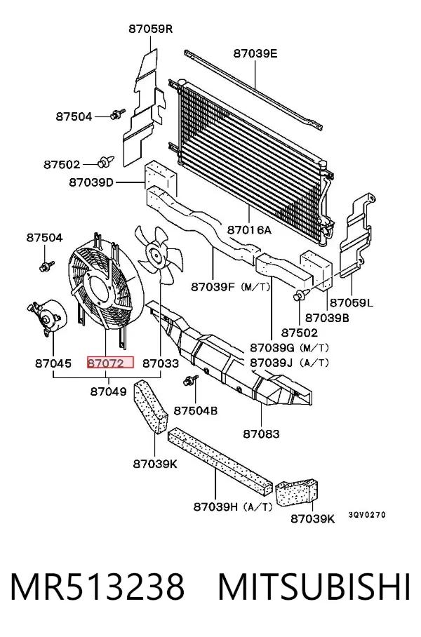 Difusor do radiador de aparelho de ar condicionado MR513238 Mitsubishi