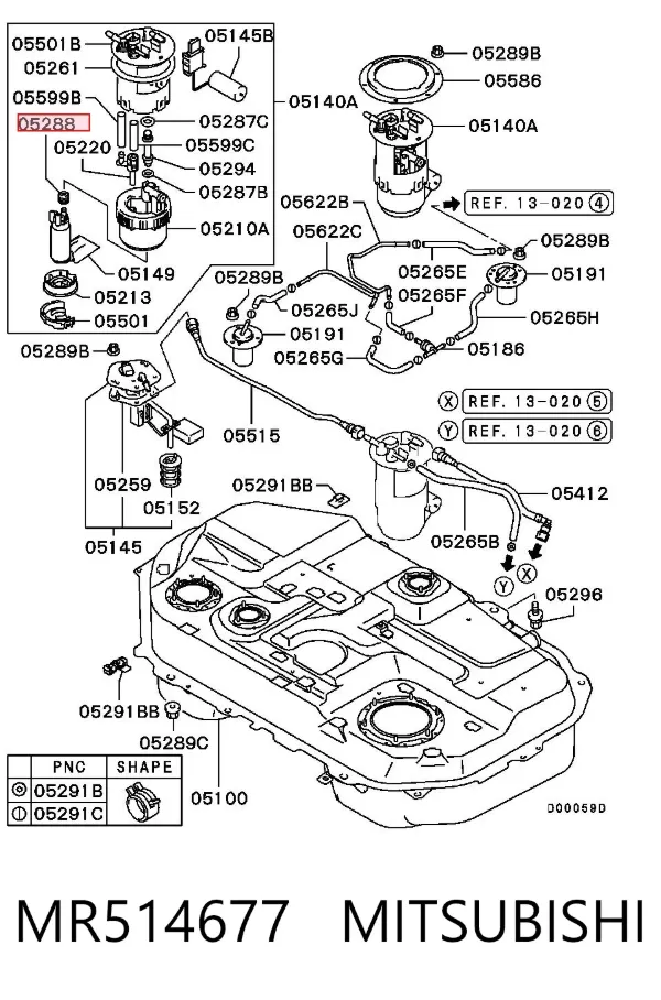 Compactador da bomba de combustível MR514677 Mitsubishi
