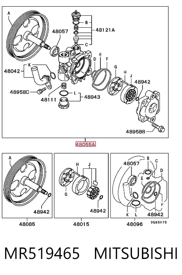 Bomba da Direção hidrâulica assistida MR519465 Mitsubishi