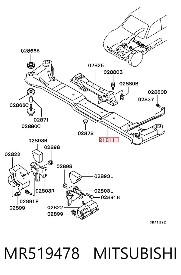 Viga de fixação da caixa de mudança MR519478 Mitsubishi