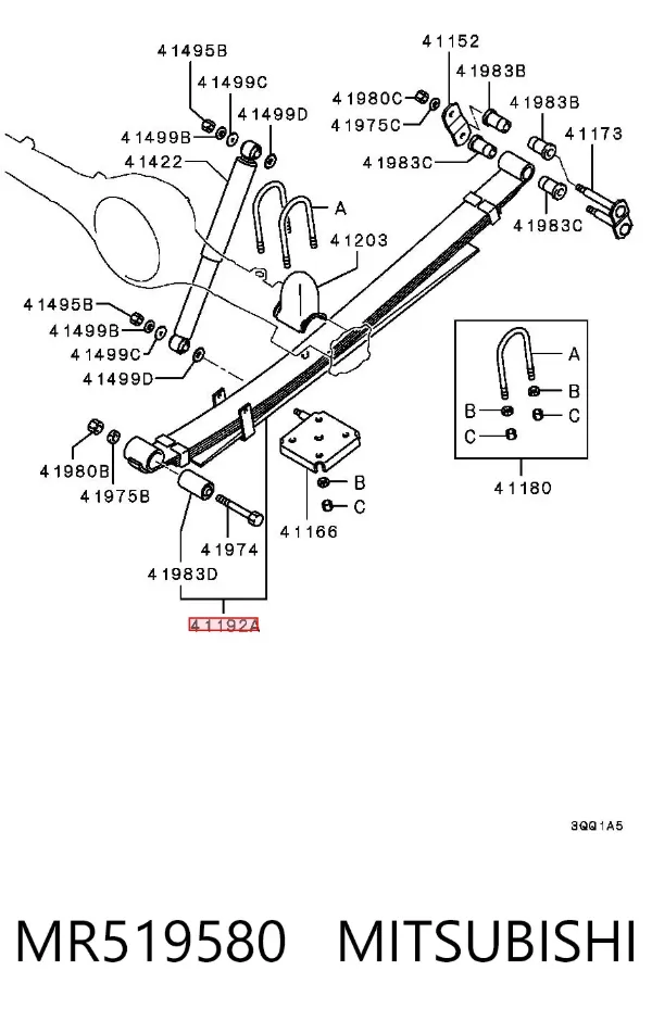 Suspensão de lâminas traseiro MR519580 Mitsubishi