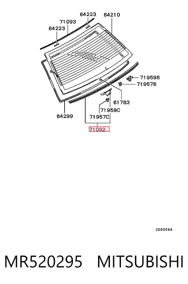 Moldura de vidro traseiro MR520295 Mitsubishi