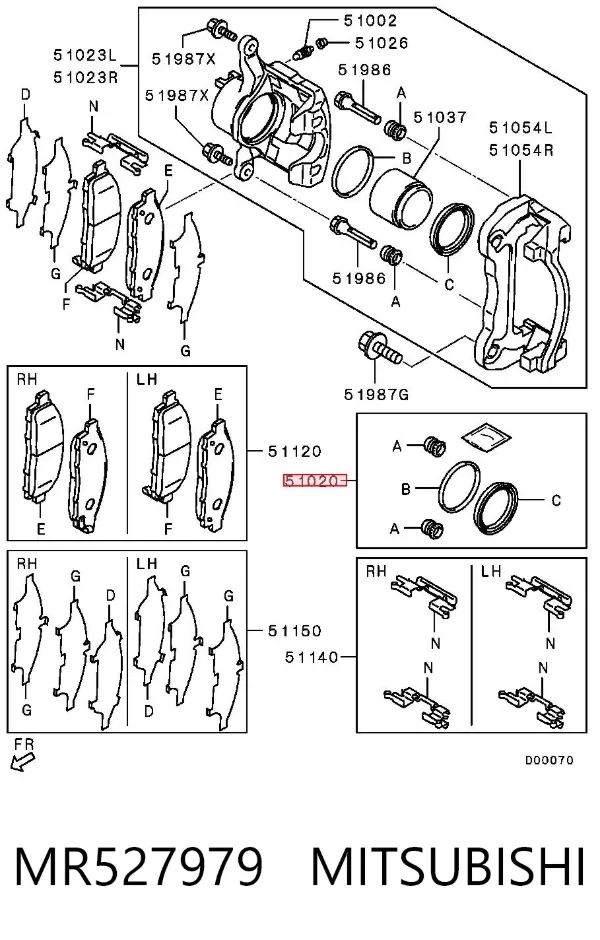 Kit de reparação de suporte do freio dianteiro MR527979 Mitsubishi