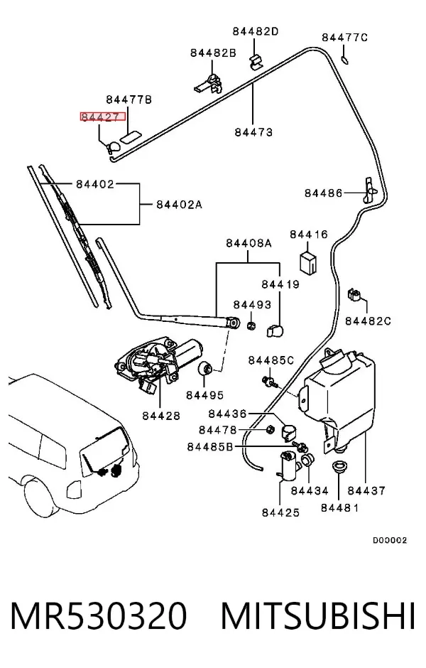 Injetor de fluido para lavador de vidro traseiro MR530320 Mitsubishi