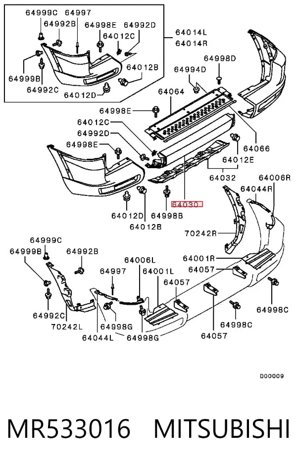 Pára-choque traseiro, parte central MR533016 Mitsubishi