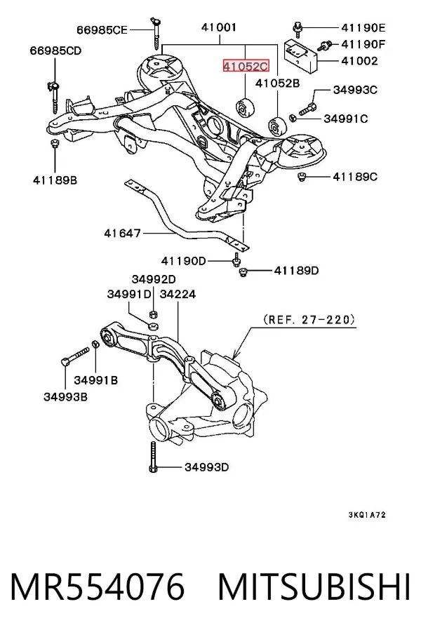 Bloco silencioso de viga traseira (de plataforma veicular) MR554076 Mitsubishi