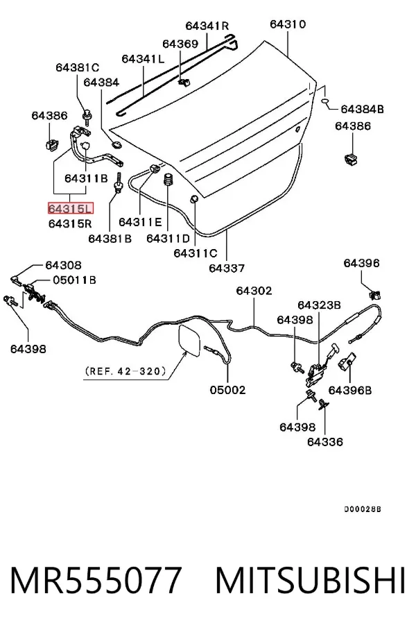 Gozno de tampa de porta-malas MR555077 Mitsubishi