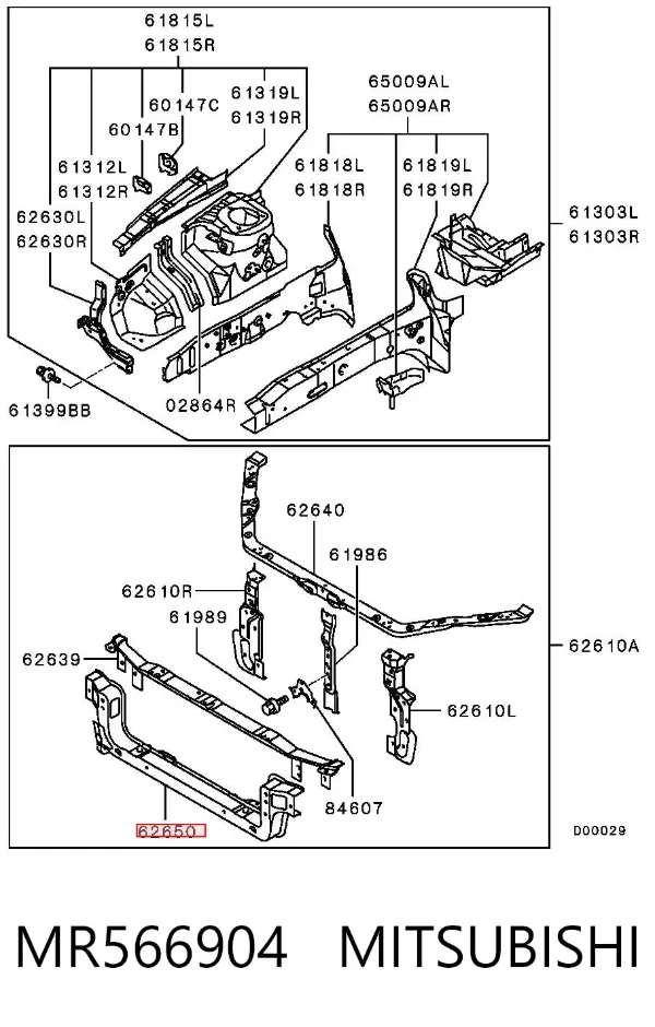 Suporte inferior do radiador (painel de montagem de fixação das luzes) MR566904 Mitsubishi