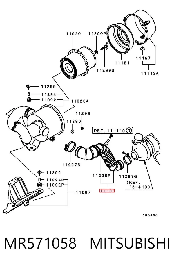 Cano derivado de ar, saída de filtro de ar MR571058 Mitsubishi