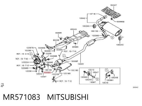 Porca de fixação de tubo de admissão do silenciador (de calças) MR571083 Mitsubishi