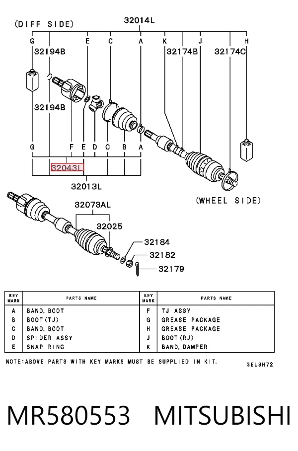 Junta homocinética externa dianteira MR580553 Mitsubishi