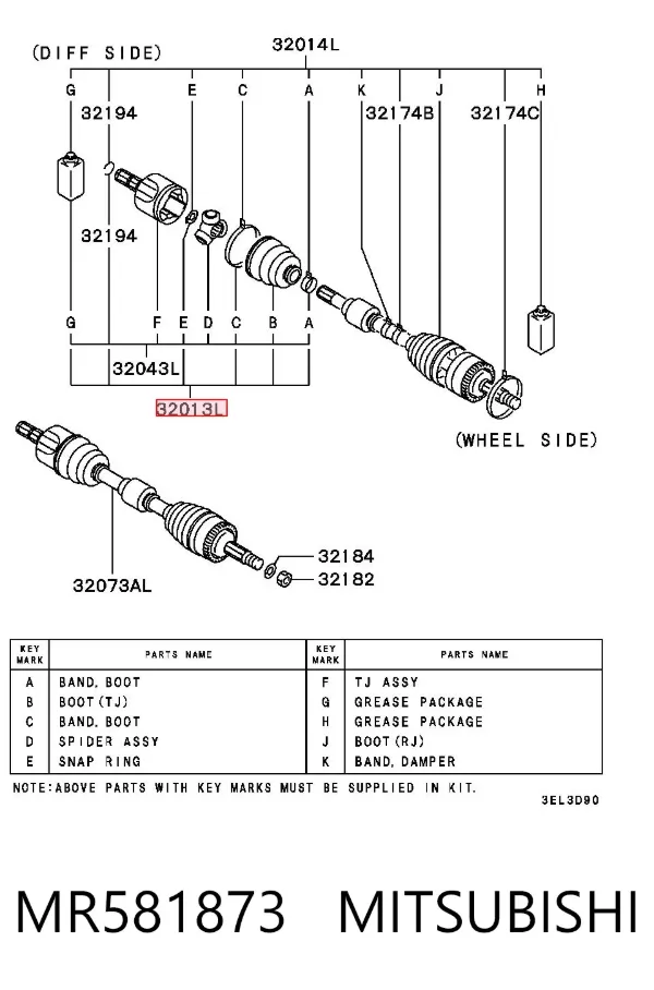 Bota de proteção interna de junta homocinética do semieixo dianteiro MR581873 Mitsubishi