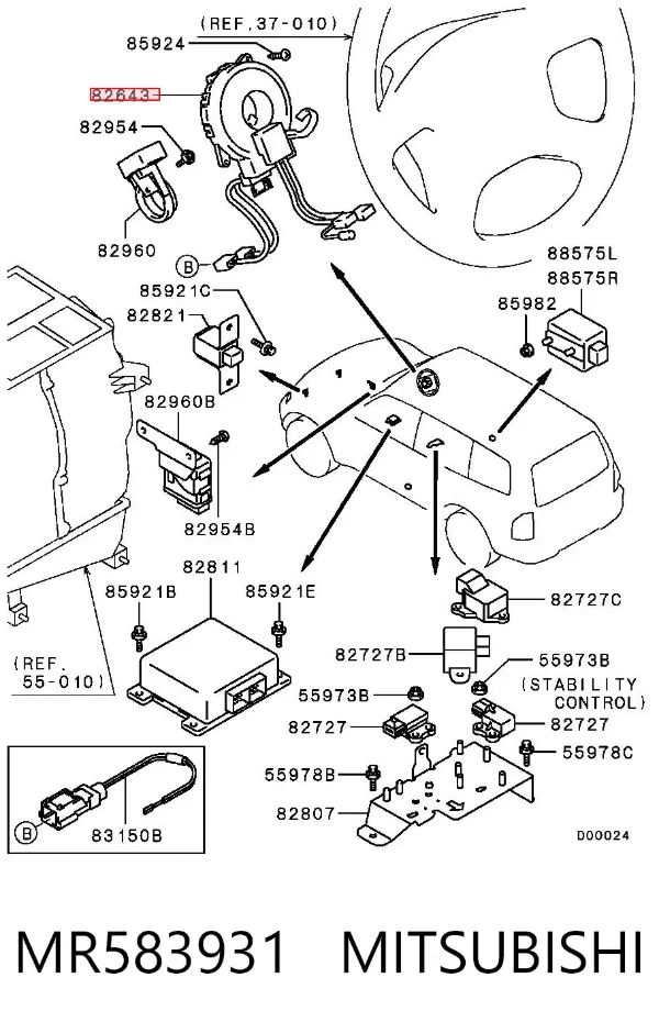 Anel AIRBAG de contato, cabo plano do volante MR583931 Mitsubishi