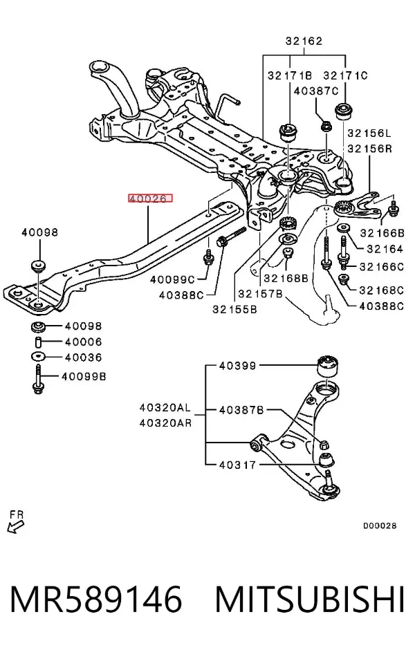 Viga de fixação de motor MR589146 Mitsubishi