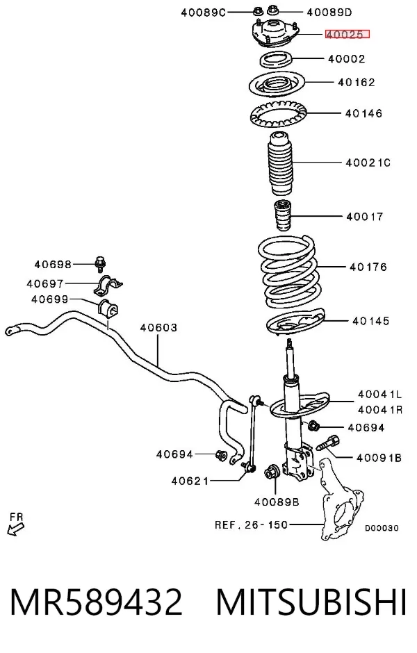 Suporte de amortecedor dianteiro MR589432 Mitsubishi