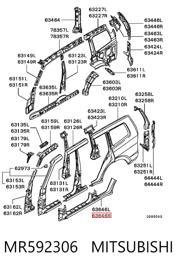 Acesso externo direito MR592306 Mitsubishi