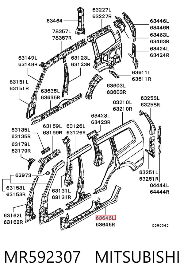 Acesso externo esquerdo MR592307 Mitsubishi