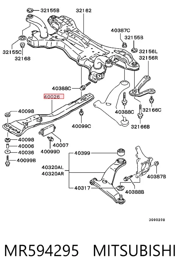 Viga de fixação de motor MR594295 Mitsubishi