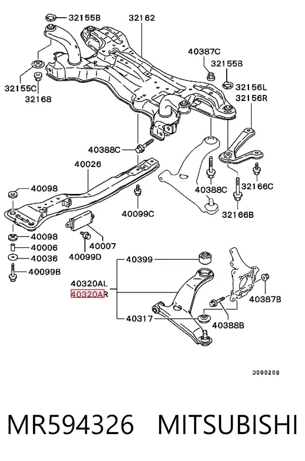 Braço oscilante inferior direito de suspensão dianteira MR594326 Mitsubishi