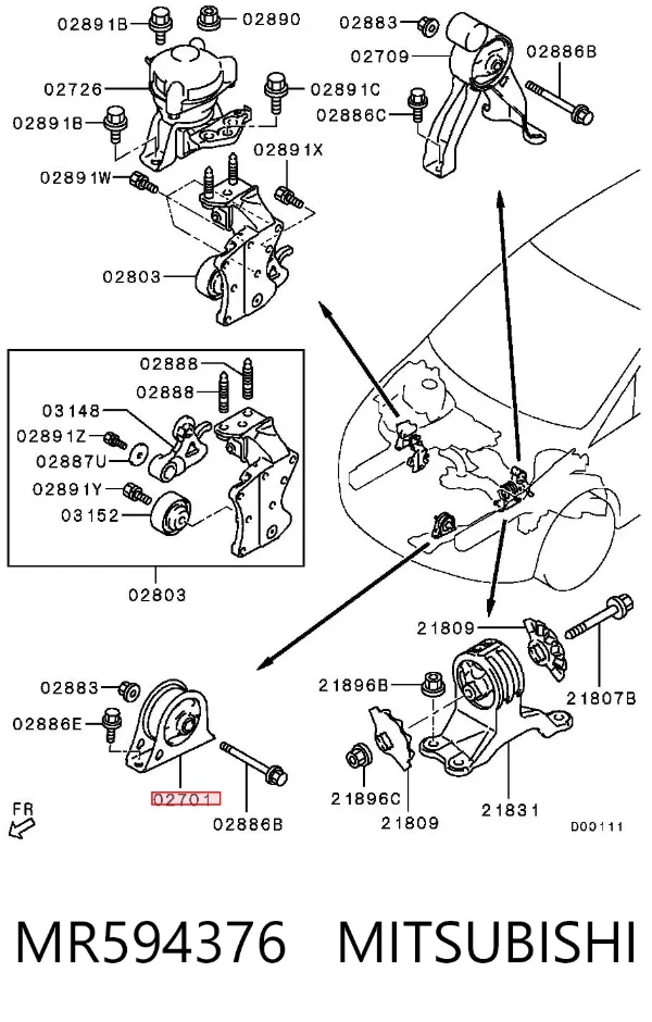 Coxim (suporte) dianteiro de motor MR594376 Mitsubishi