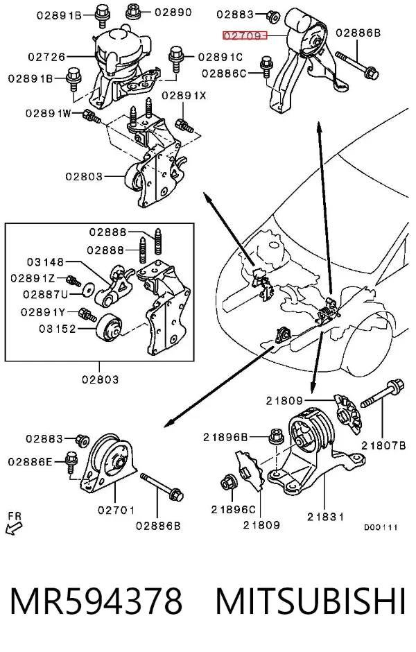 Coxim (suporte) traseiro de motor MR594378 Mitsubishi