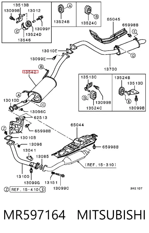 Silenciador, parte central MR597164 Mitsubishi