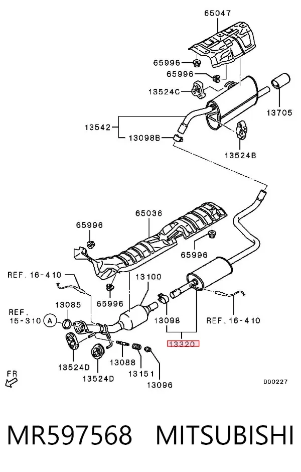 Silenciador, parte central MR597568 Mitsubishi