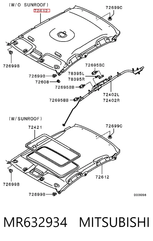 Revestimento do teto Mitsubishi Lancer IX