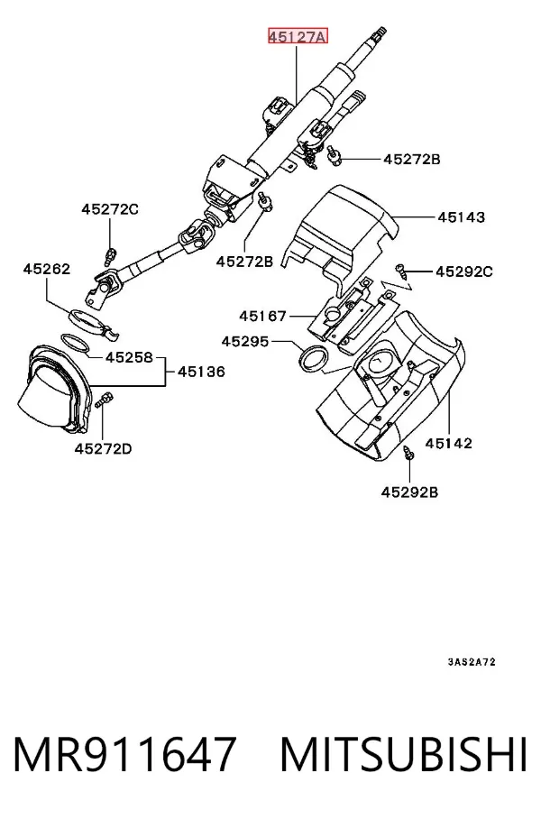 Coluna da direção MR911647 Mitsubishi