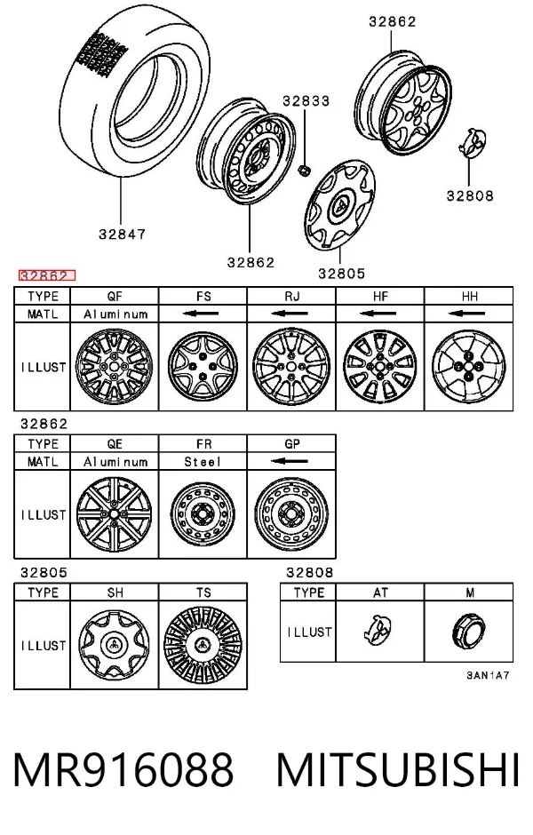 Discos de roda de aleação ligeira (de aleação ligeira, de titânio) MR916088 Mitsubishi