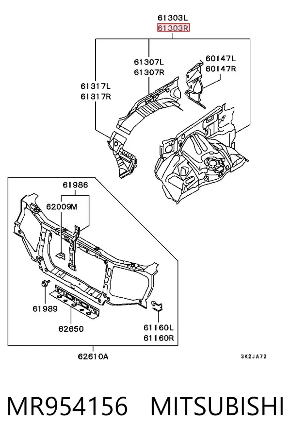 Longarina de chassi dianteira direita MR954156 Mitsubishi