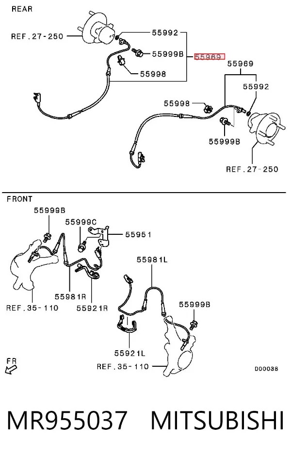 Sensor ABS traseiro MR955037 Mitsubishi