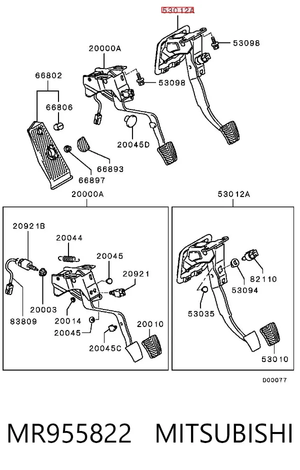 Pedal do freio MR955822 Mitsubishi