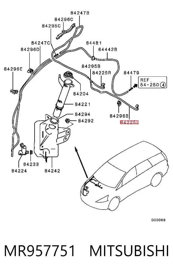 Injetor esquerdo de fluido para lavador de pára-brisas MR957751 Mitsubishi