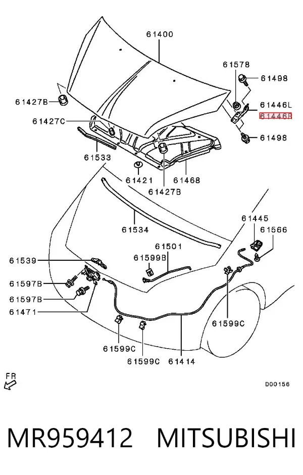 Gozno da capota direito MR959412 Mitsubishi