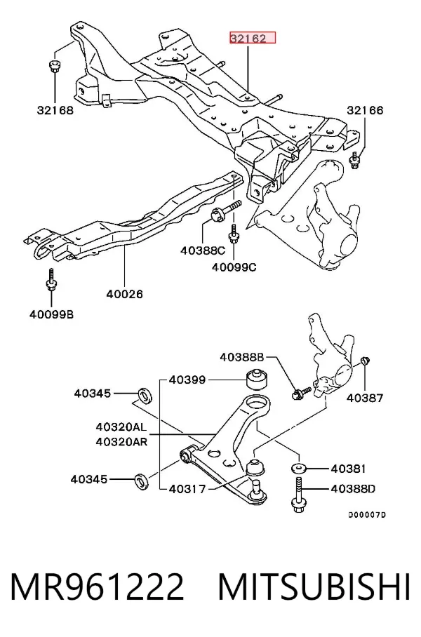 Viga de suspensão dianteira (plataforma veicular) dianteira MR961222 Mitsubishi