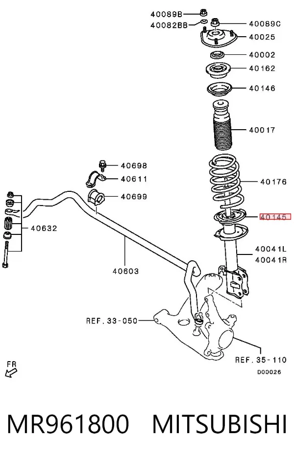 Espaçador (anel de borracha) da mola dianteira inferior MR961800 Mitsubishi