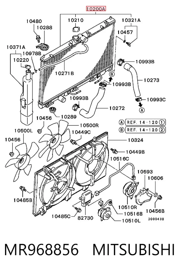 Radiador de esfriamento de motor MR968856 Mitsubishi