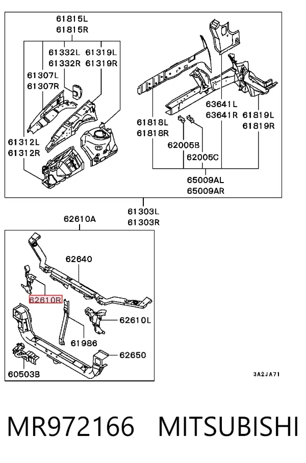 Consola (adaptador) de fixação da luz dianteira direita MR972166 Mitsubishi