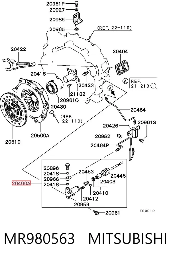 Cilindro de trabalho de embraiagem MR980563 Mitsubishi
