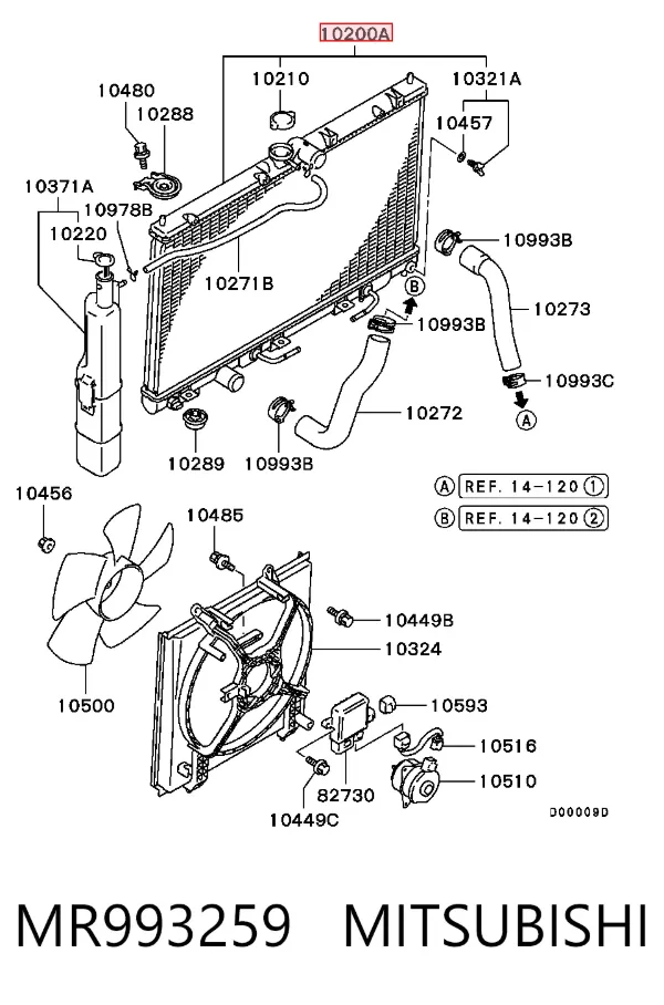 Radiador de esfriamento de motor MR993259 Mitsubishi