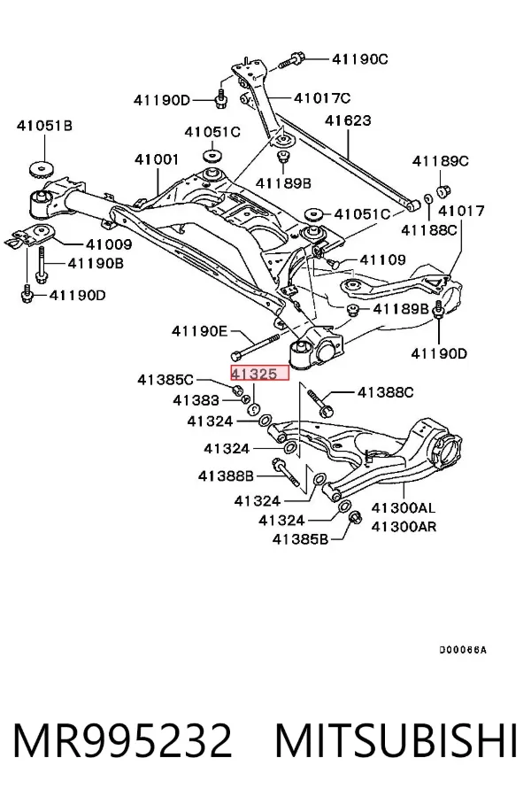 Parafuso de braço oscilante traseiro longitudinal (de inclinação) MR995232 Mitsubishi
