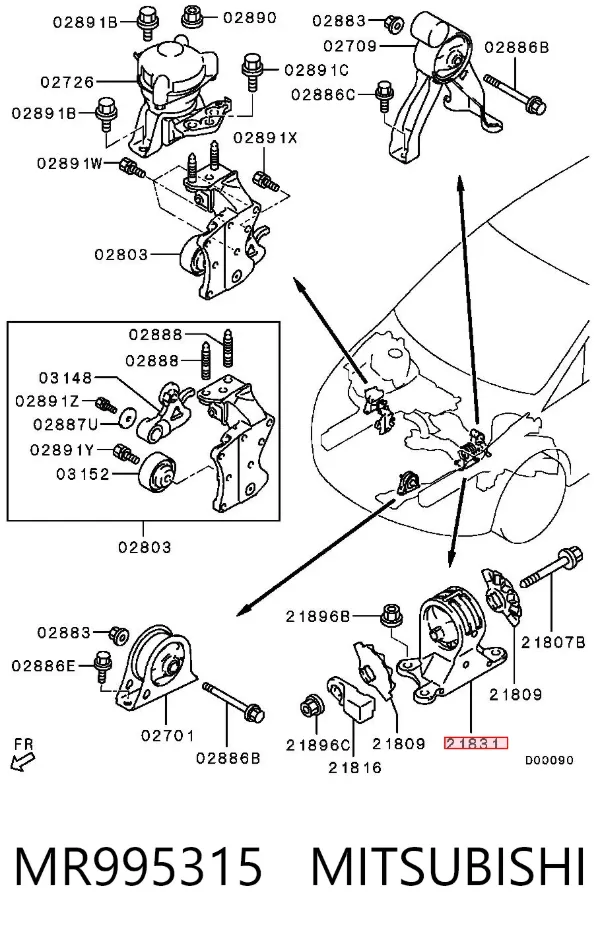 Coxim (suporte) esquerdo de motor MR995315 Mitsubishi