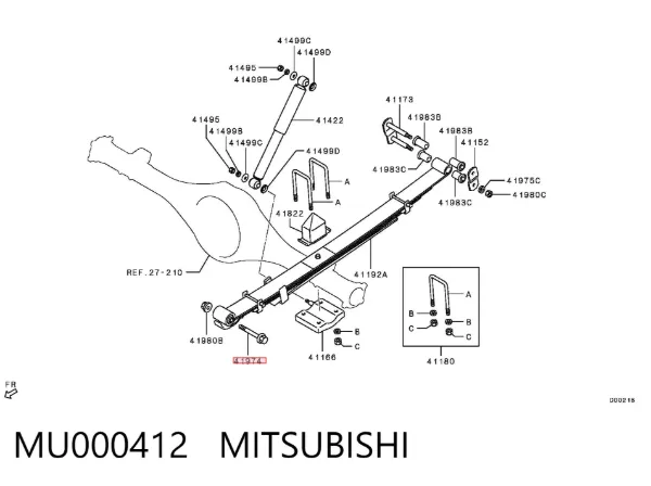 Pino dianteiro da mola traseira MU000412 Mitsubishi