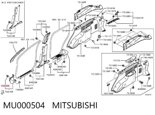 Cápsula (prendedor) de fixação de revestimento da porta MU000504 Mitsubishi