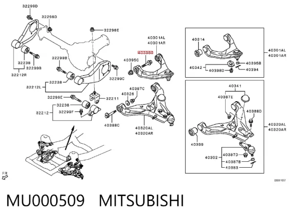 Parafuso de fixação de braço oscilante dianteiro, superior MU000509 Mitsubishi