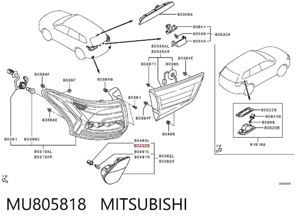 Base (casquilho) de lâmpada da luz de fundo de matrícula MU805818 Mitsubishi