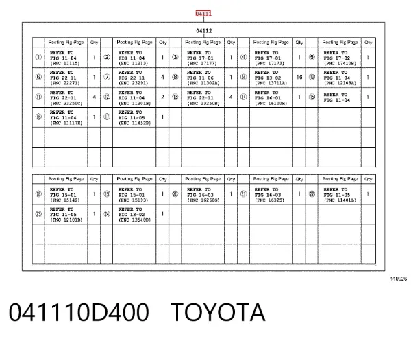 Kit de vedantes de motor completo 041110D400 Toyota