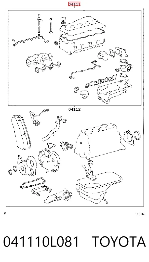 Kit de vedantes de motor completo 041110L081 Toyota