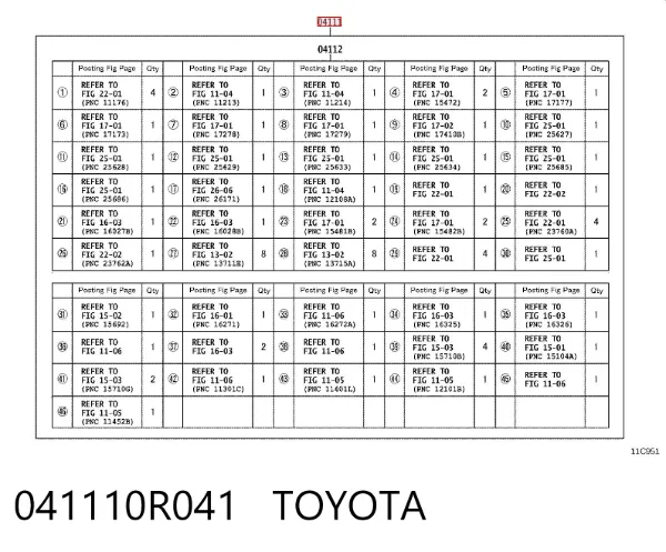 Kit de vedantes de motor completo 041110R041 Toyota